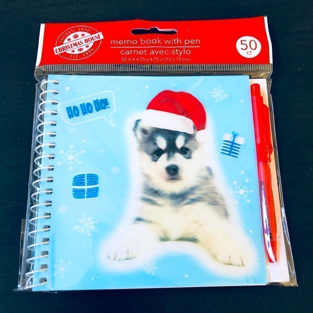 Christmas Husky Puppy Dog Notepad Pen Gift Set